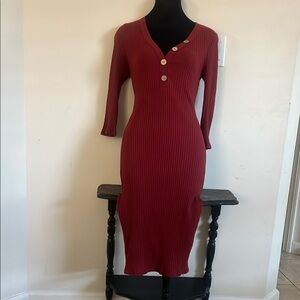 Elegant Red Ribbed Dress